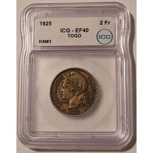 Togo (French Africa) 1925 2 Francs XF40 ICG Toned